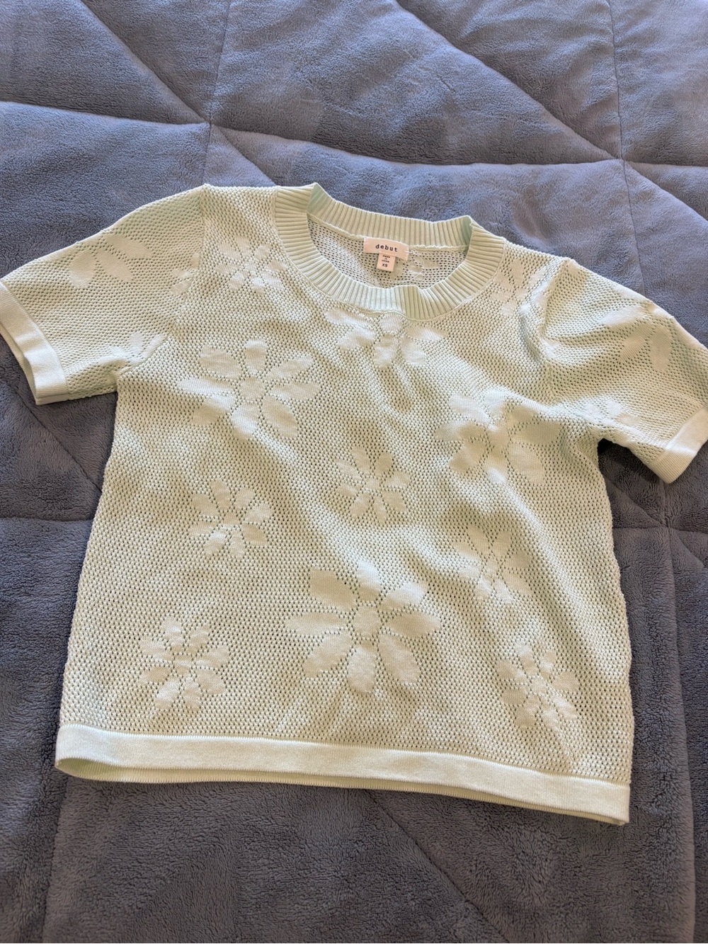 debut Cream Floral Knit Short-Sleeve Top